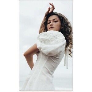 Innika Choo HAND EMBROIDERED SUMMER DRESS White Puff Sleeves Sz OS fits all